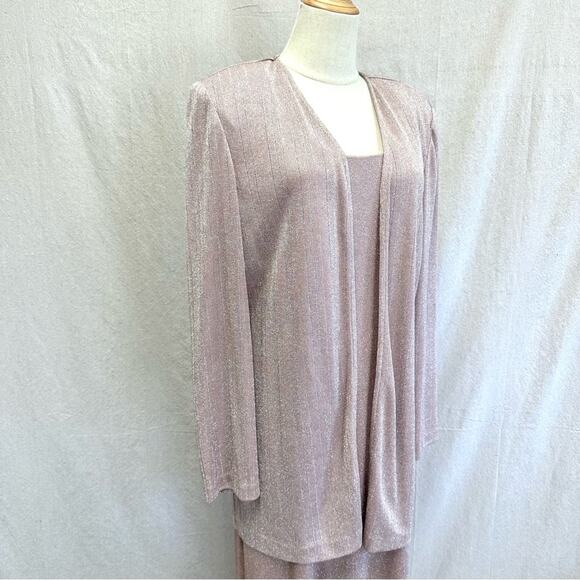 Alex Evenings formal metallic maxi sheath slinky dress & open jacket set size 12 - Picture 8 of 15